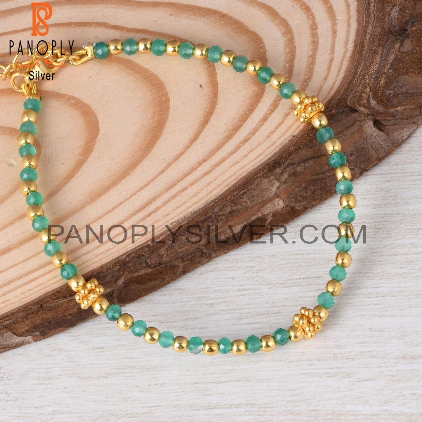 Green Onyx Bead 925 Sterling Silver Bracelet