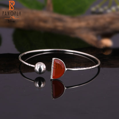 Red Onyx & Cubic Zirconia 925 Sterling Silver Bangle