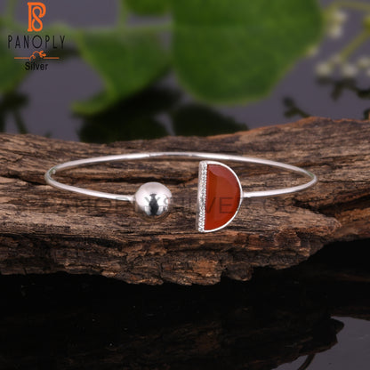 Red Onyx & Cubic Zirconia 925 Sterling Silver Bangle