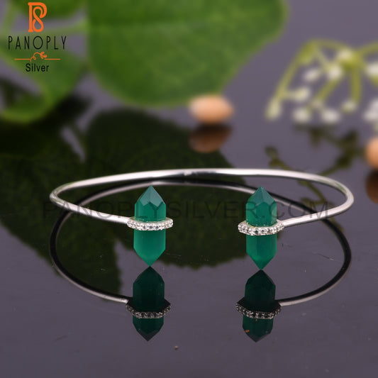 Green Onyx & Cubic Zirconia 925 Sterling Silver Bangle