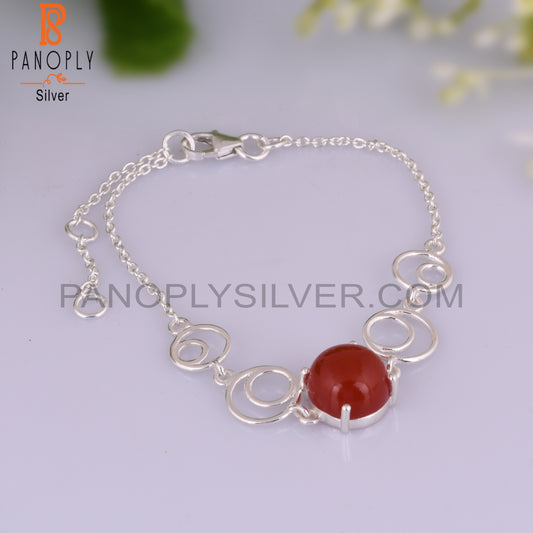 Aesthetic Red Onyx Round Shape Sterling Silver Bracelet