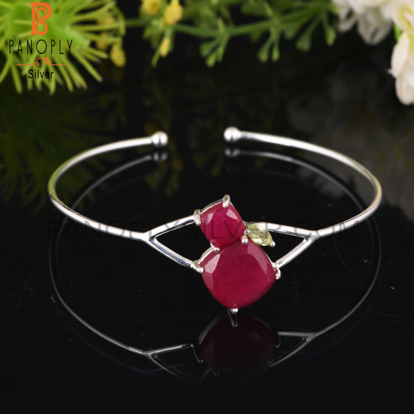 Peridot & Red Ruby 925 Sterling Silver Bracelet