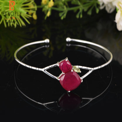 Peridot & Red Ruby 925 Sterling Silver Bracelet