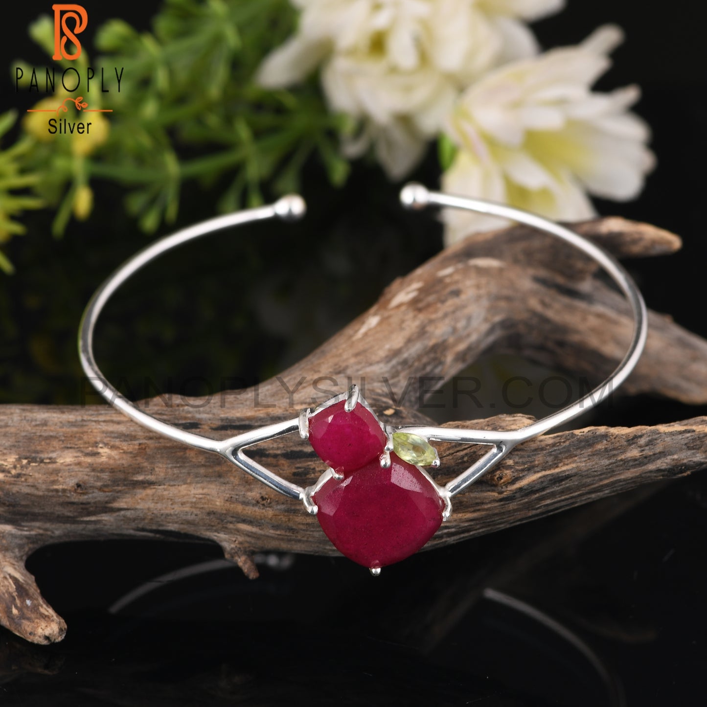 Peridot & Red Ruby 925 Sterling Silver Bracelet