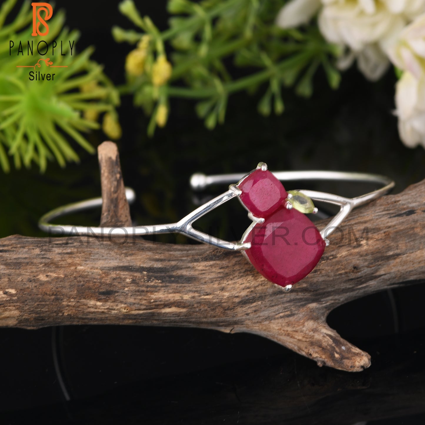 Peridot & Red Ruby 925 Sterling Silver Bracelet