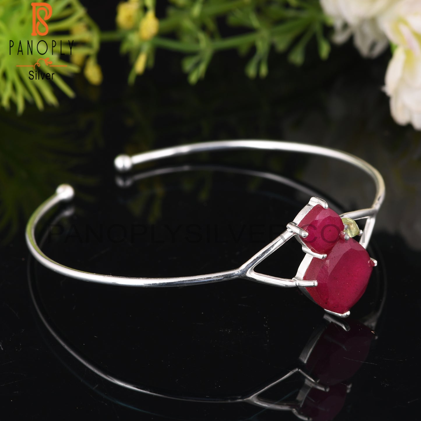 Peridot & Red Ruby 925 Sterling Silver Bracelet
