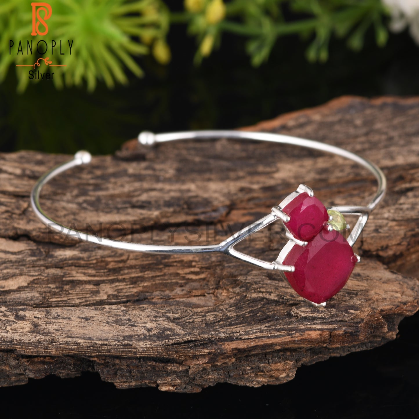 Peridot & Red Ruby 925 Sterling Silver Bracelet