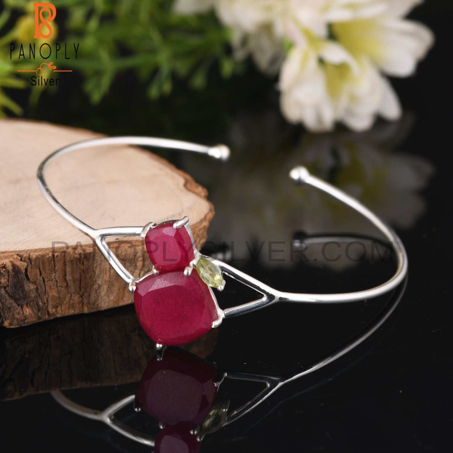 Peridot & Red Ruby 925 Sterling Silver Bracelet