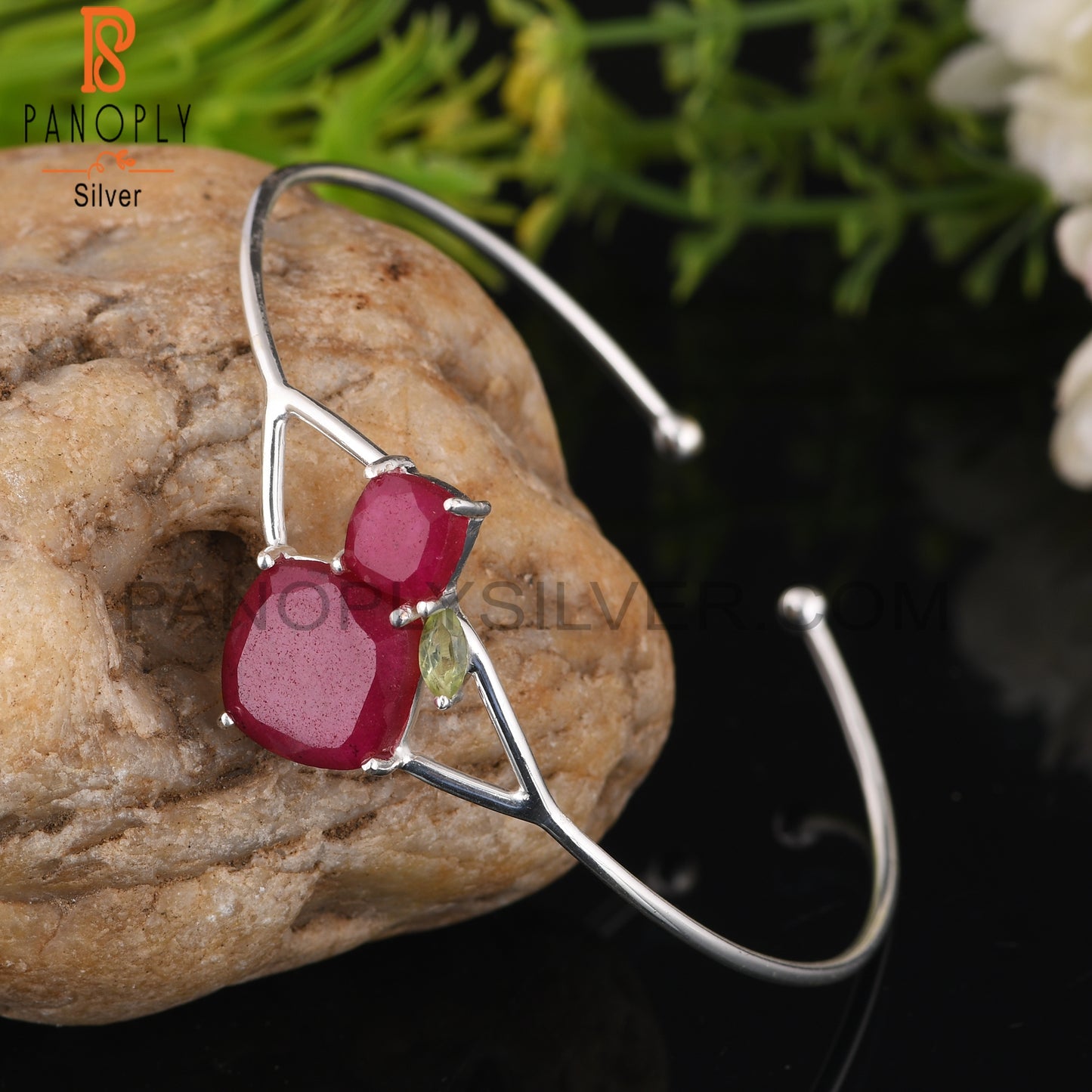 Peridot & Red Ruby 925 Sterling Silver Bracelet