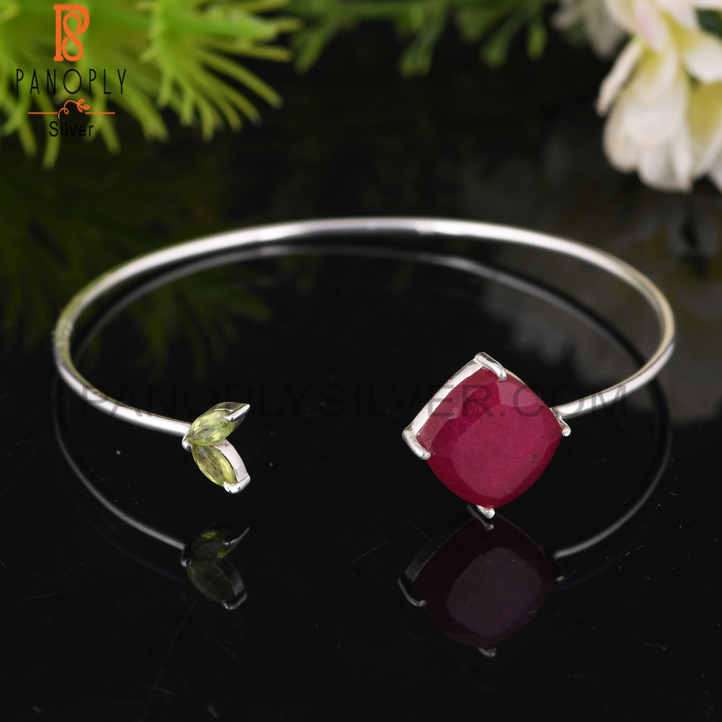 Peridot & Ruby 925 Sterling Silver Bracelet