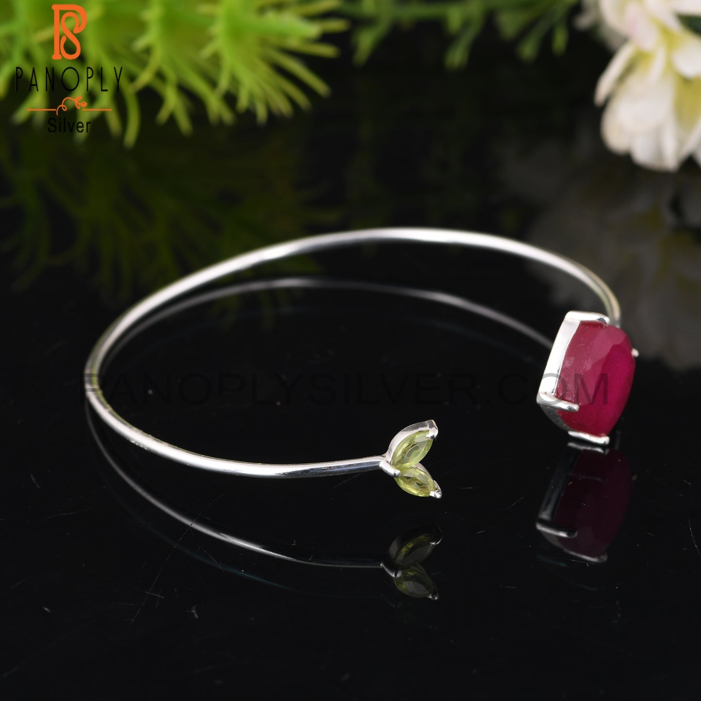Peridot & Ruby 925 Sterling Silver Bracelet