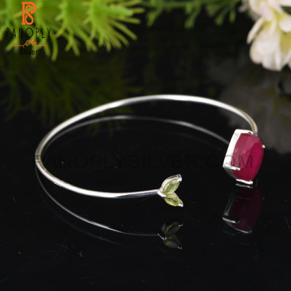 Peridot & Ruby 925 Sterling Silver Bracelet