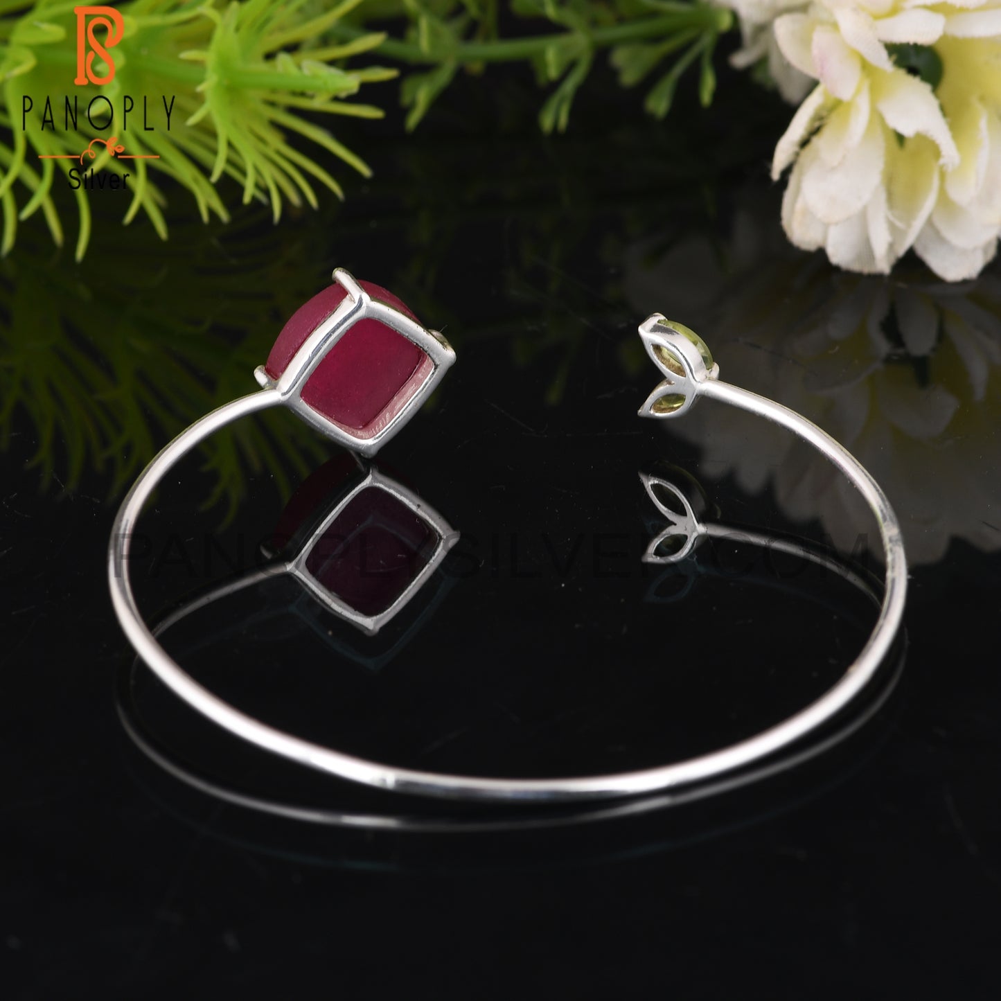 Peridot & Ruby 925 Sterling Silver Bracelet