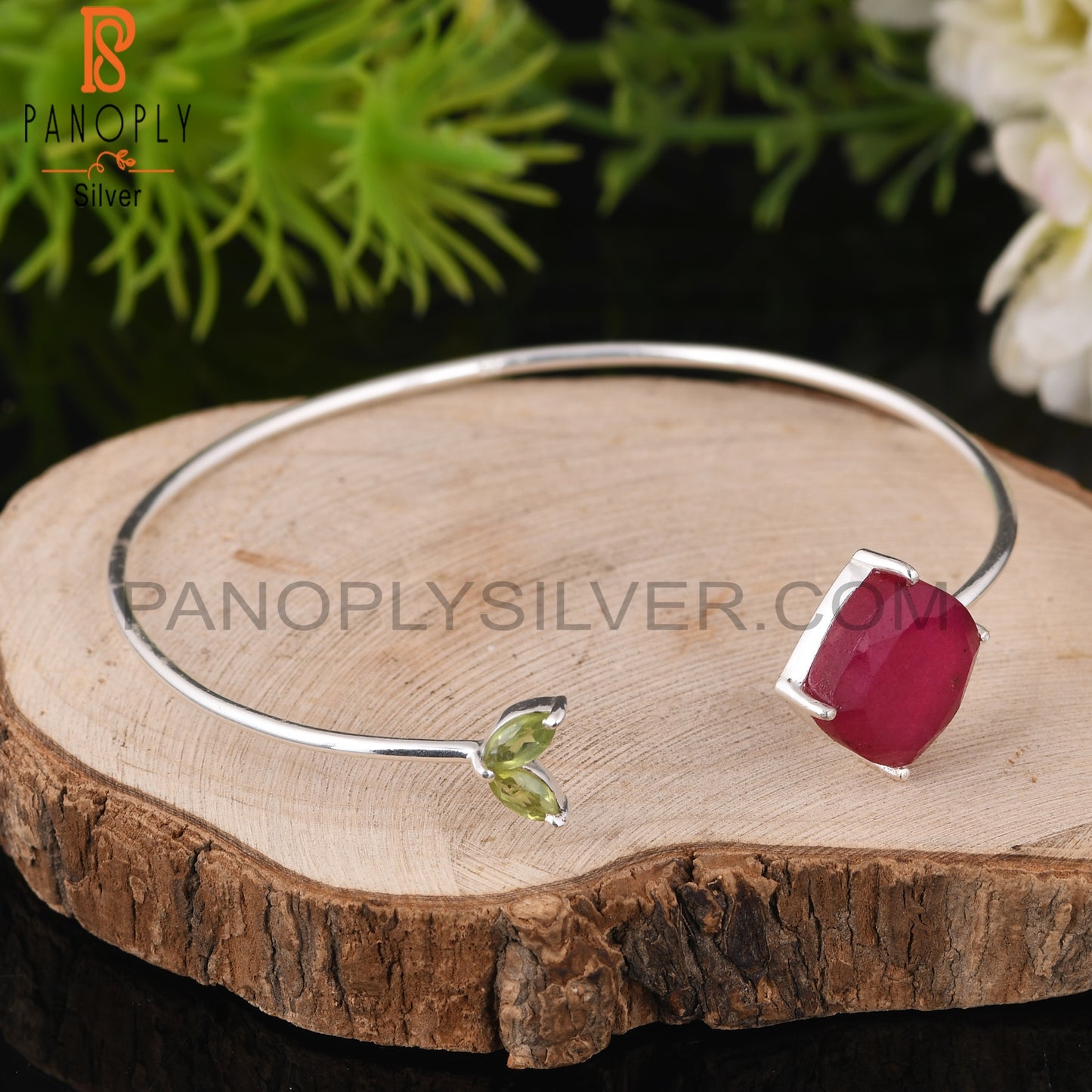 Peridot & Ruby 925 Sterling Silver Bracelet