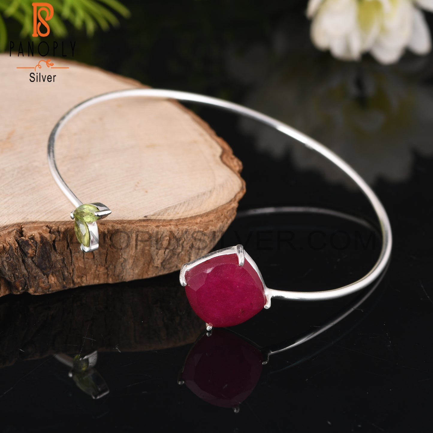 Peridot & Ruby 925 Sterling Silver Bracelet