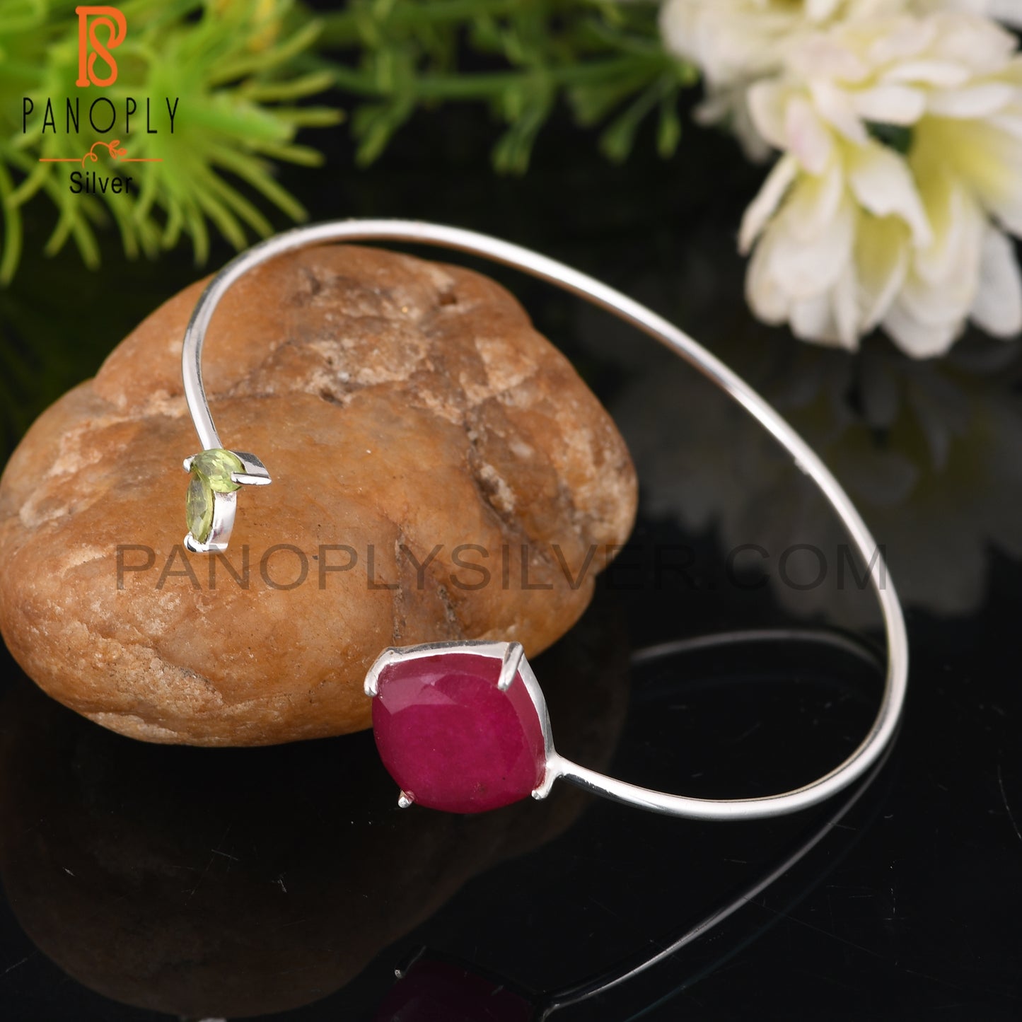 Peridot & Ruby 925 Sterling Silver Bracelet
