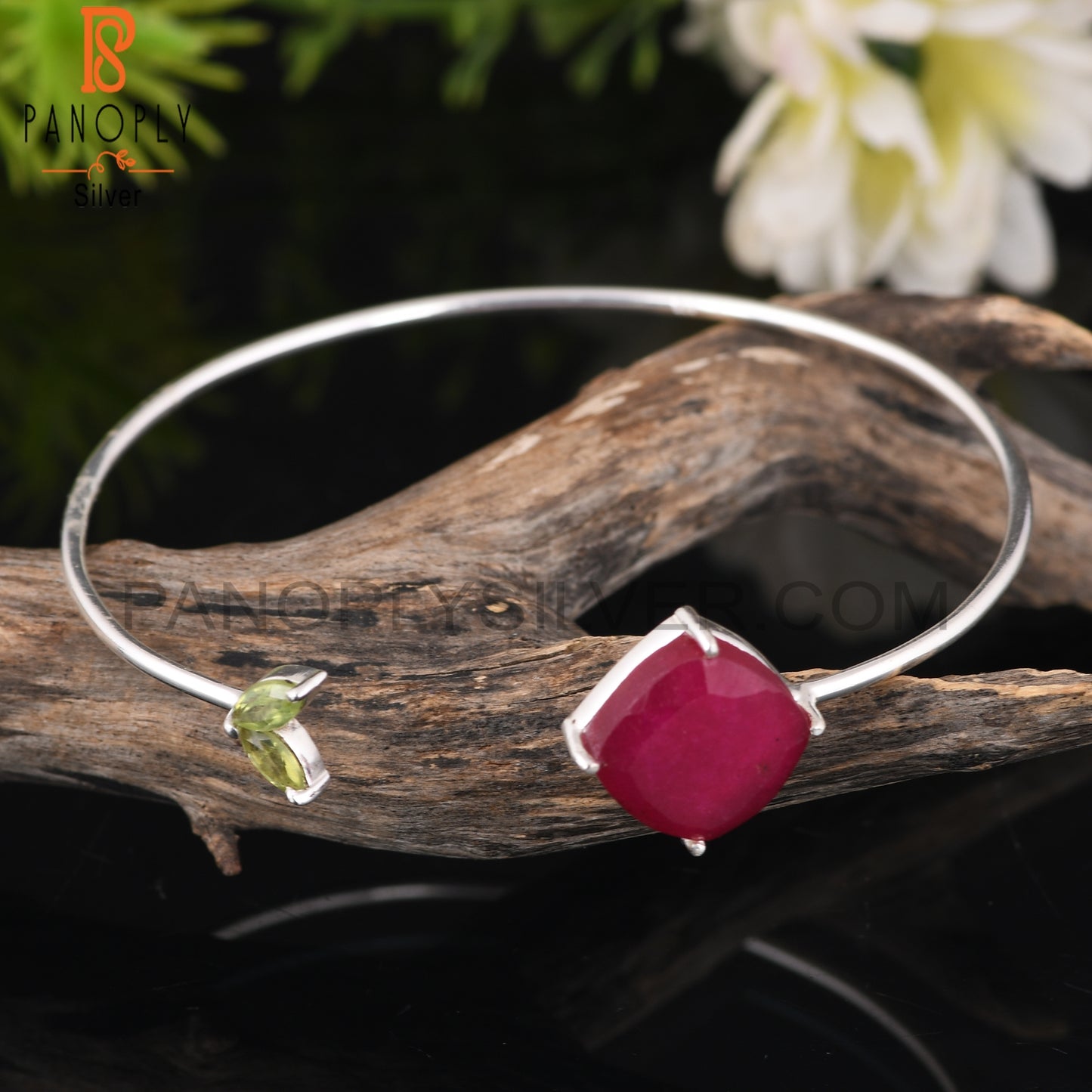 Peridot & Ruby 925 Sterling Silver Bracelet