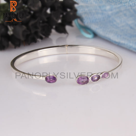 Amethyst Oval 925 Sterling Silver Bangle Cuff