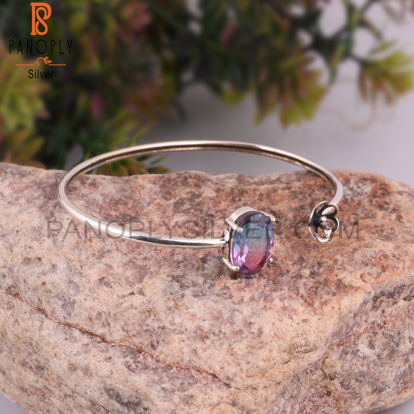 Bio Alexandrite Doublet Quartz 925 Sterling Silver Bangle