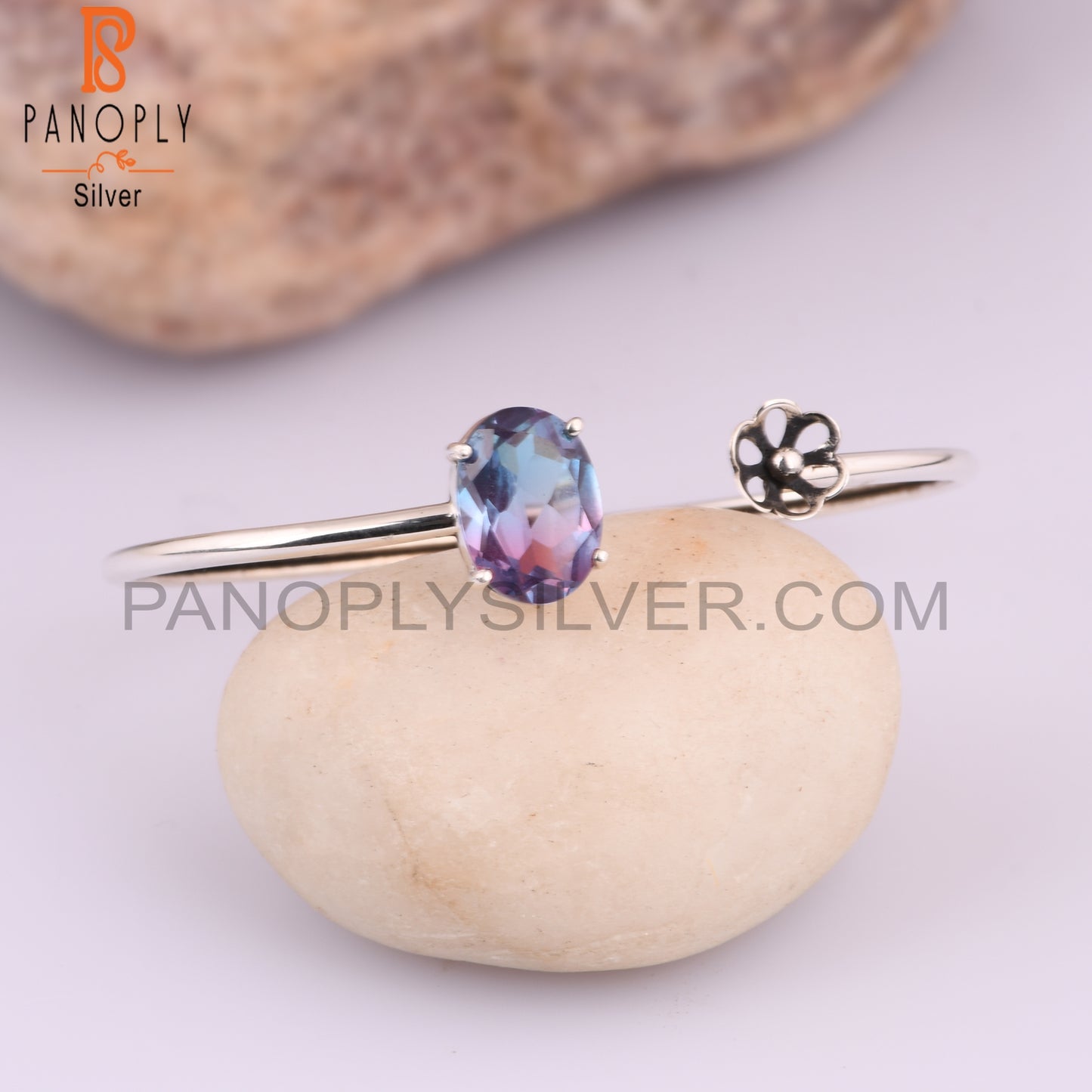 Bio Alexandrite Doublet Quartz 925 Sterling Silver Bangle