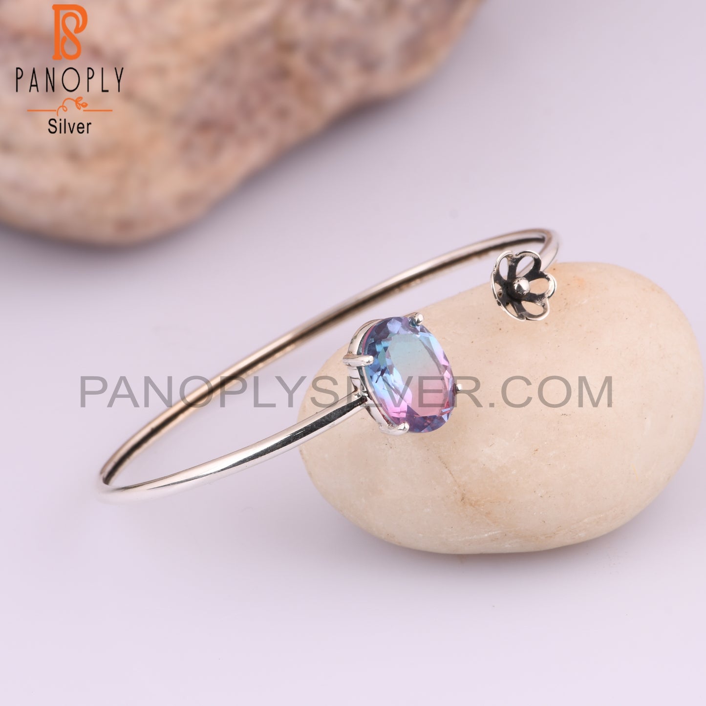 Bio Alexandrite Doublet Quartz 925 Sterling Silver Bangle