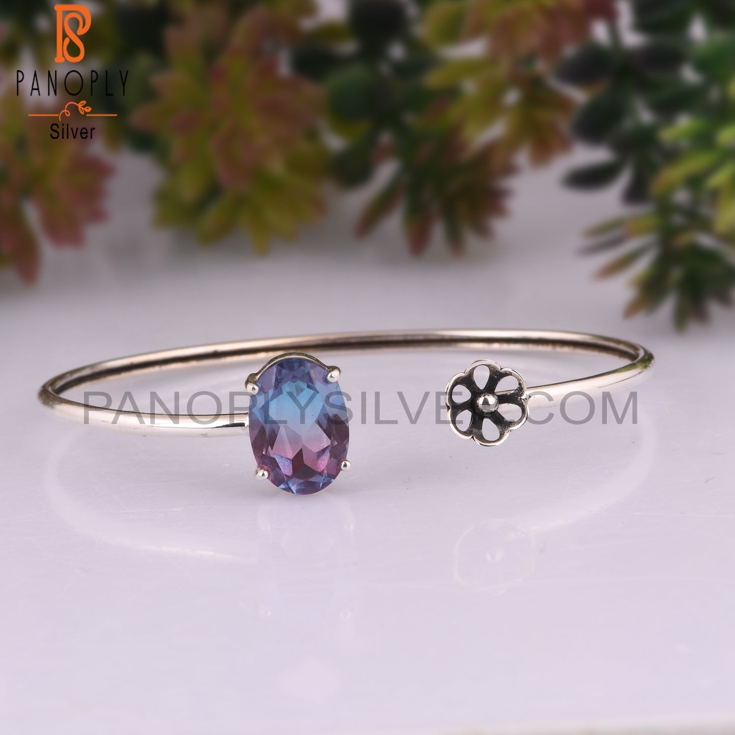 Bio Alexandrite Doublet Quartz 925 Sterling Silver Bangle