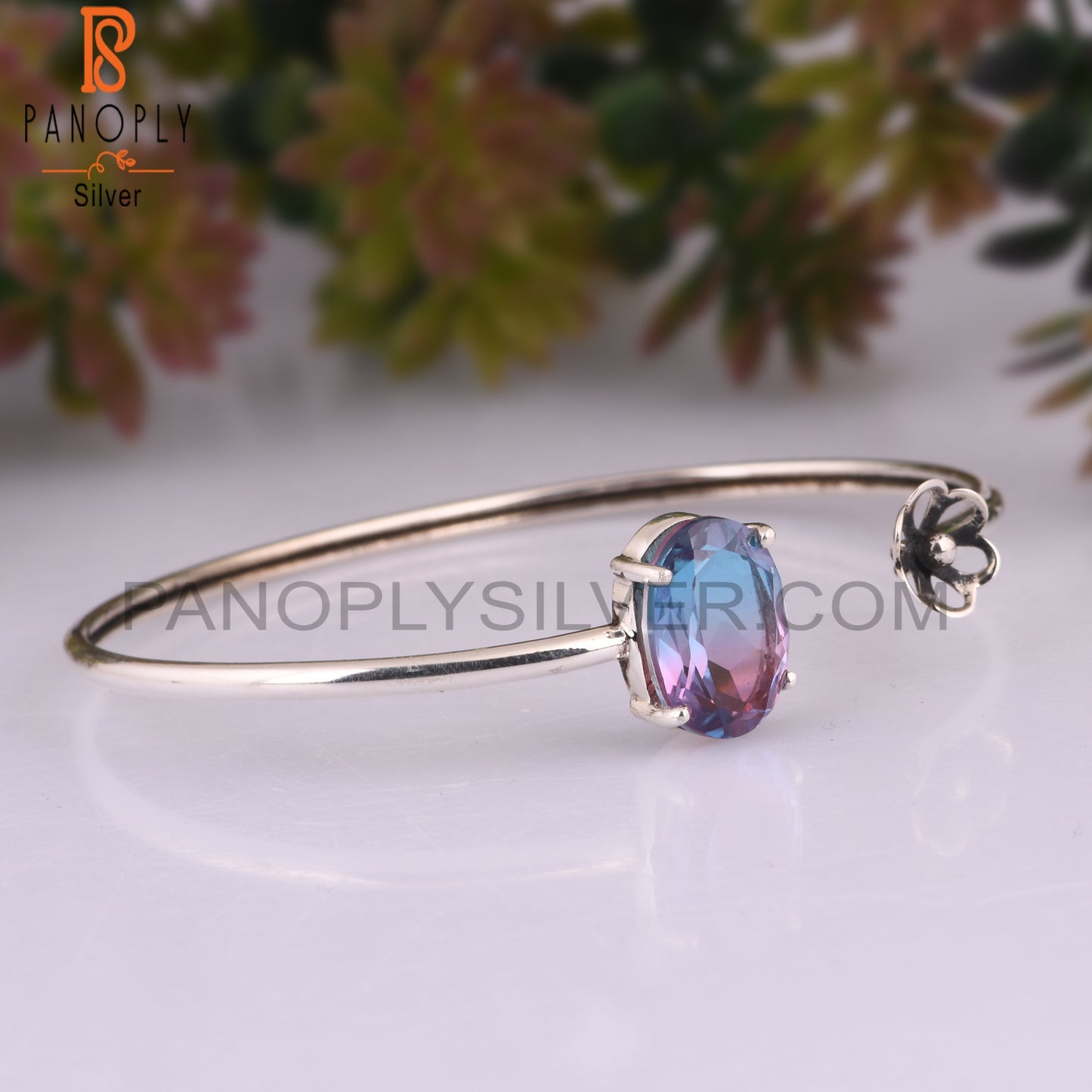 Bio Alexandrite Doublet Quartz 925 Sterling Silver Bangle