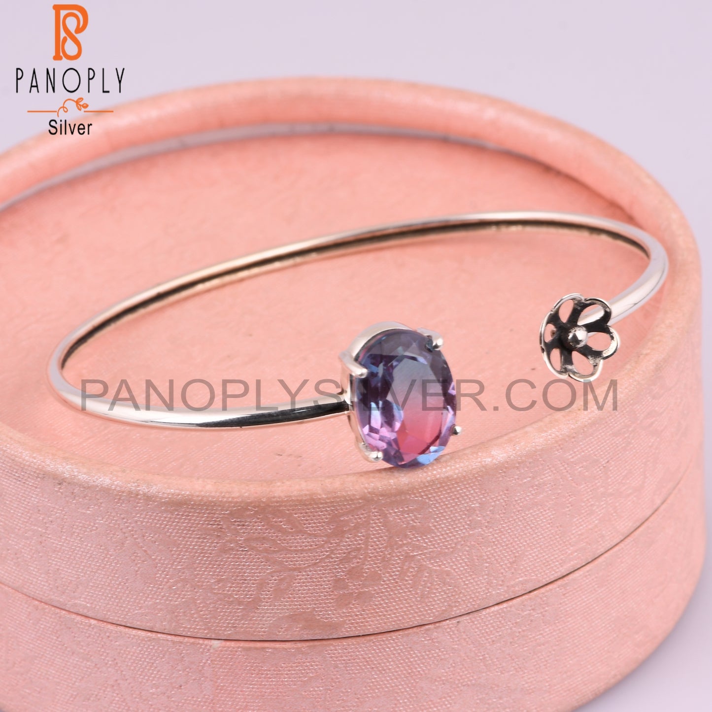 Bio Alexandrite Doublet Quartz 925 Sterling Silver Bangle
