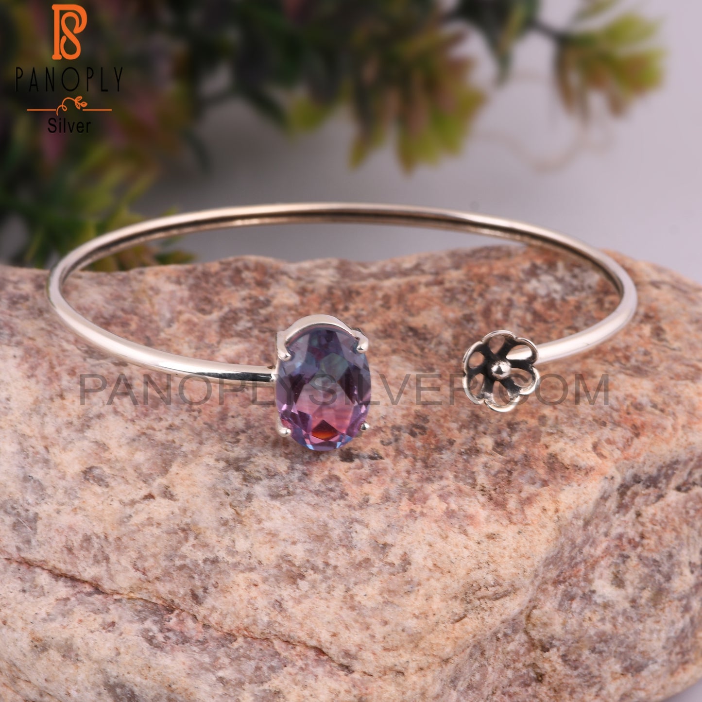 Bio Alexandrite Doublet Quartz 925 Sterling Silver Bangle