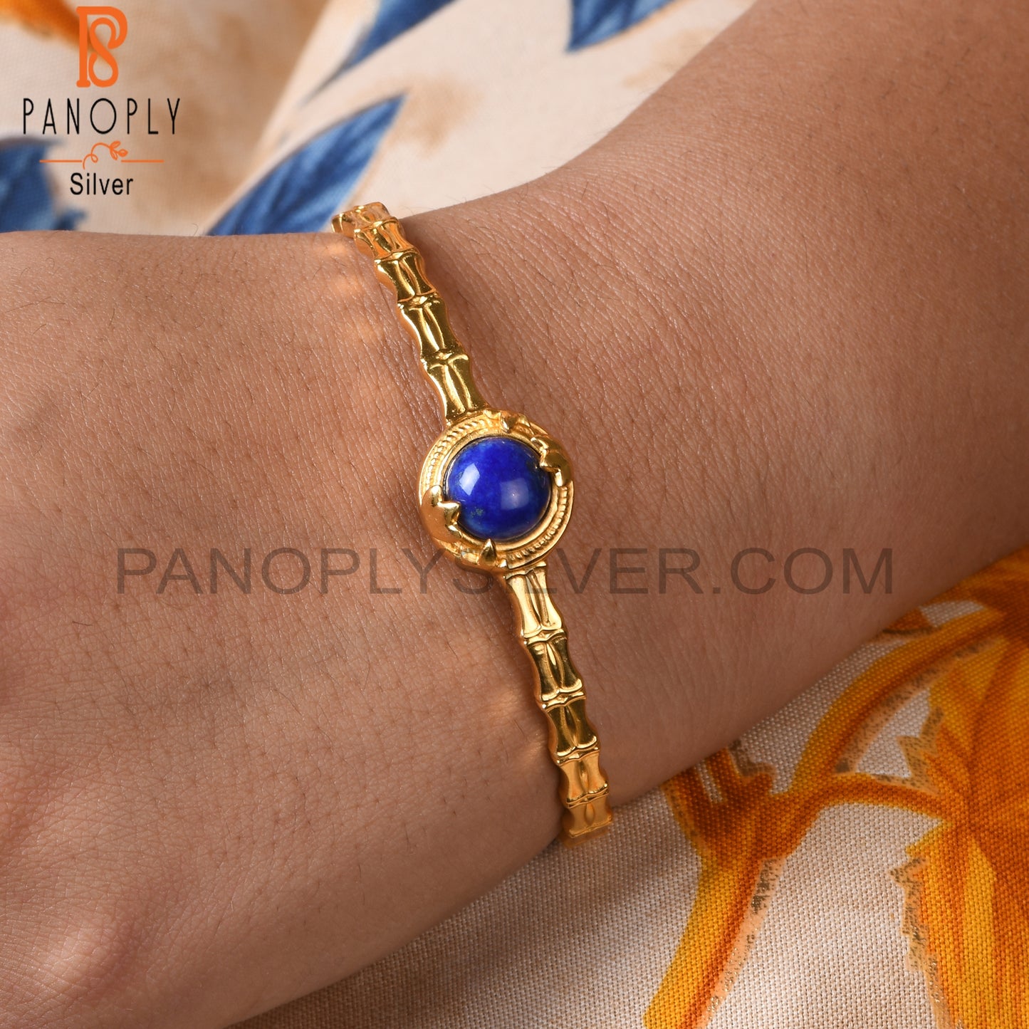Lapis Round 925 Sterling Silver Cuff
