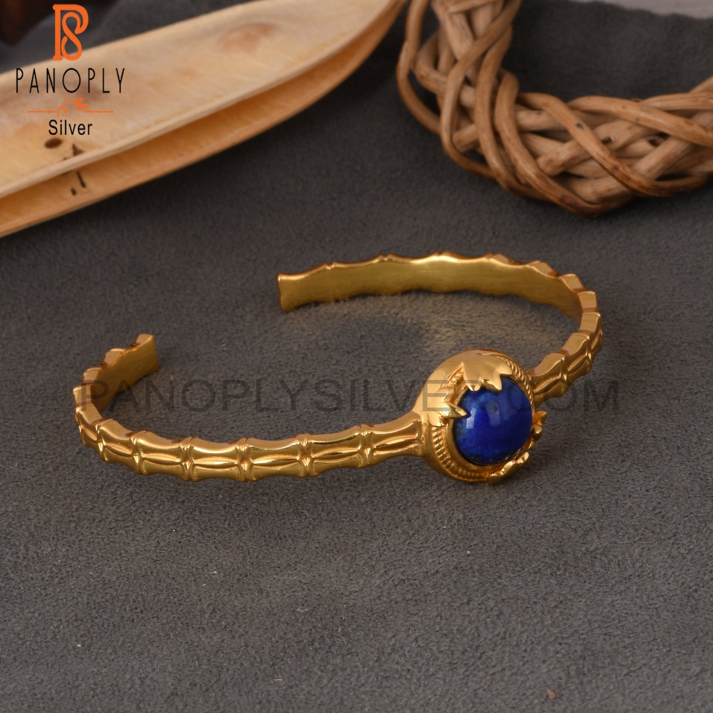 Lapis Round 925 Sterling Silver Cuff