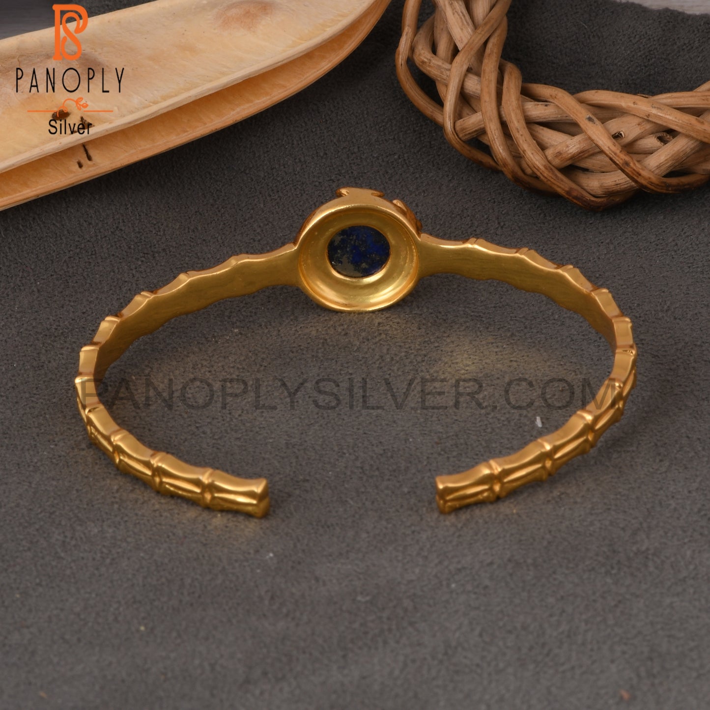 Lapis Round 925 Sterling Silver Cuff