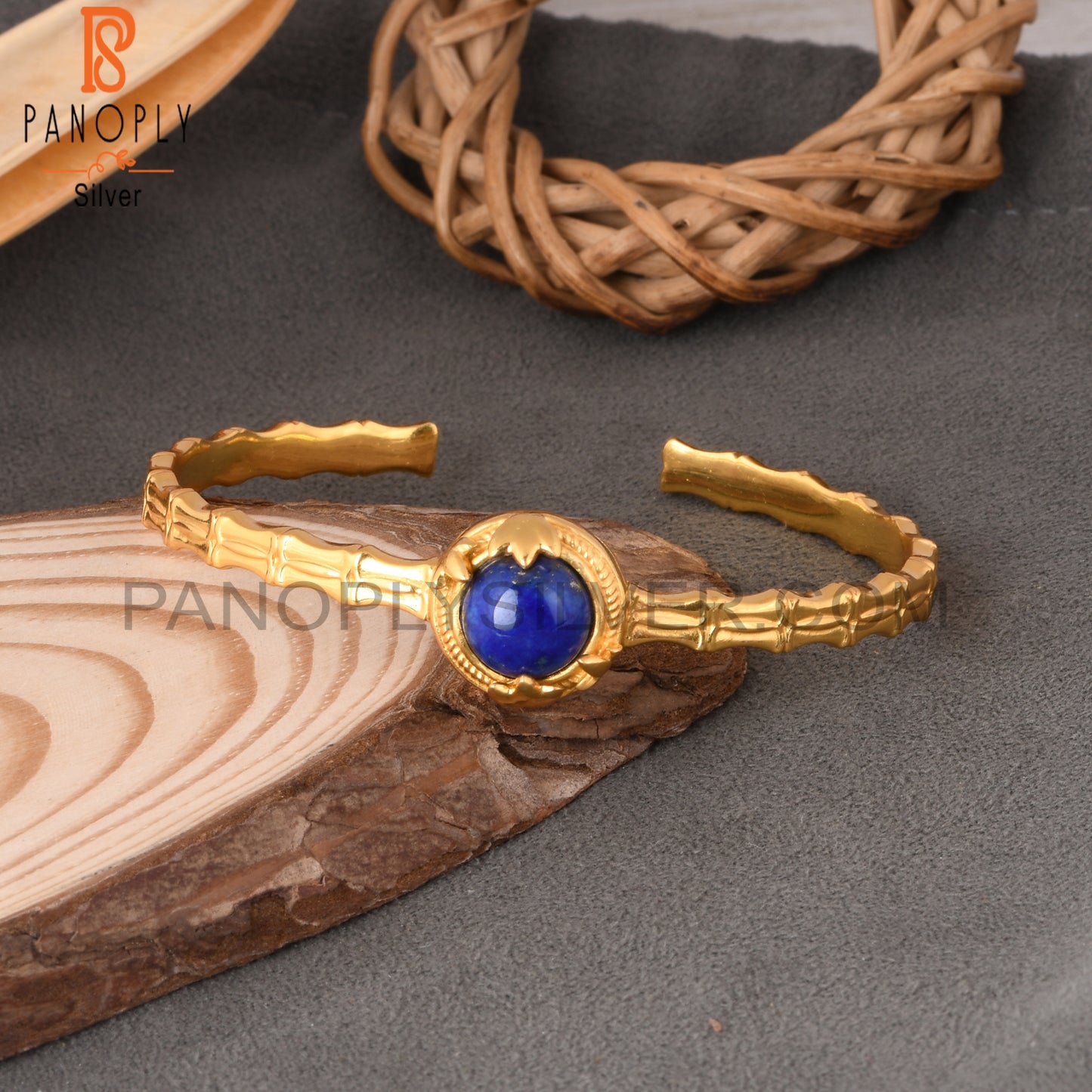 Lapis Round 925 Sterling Silver Cuff