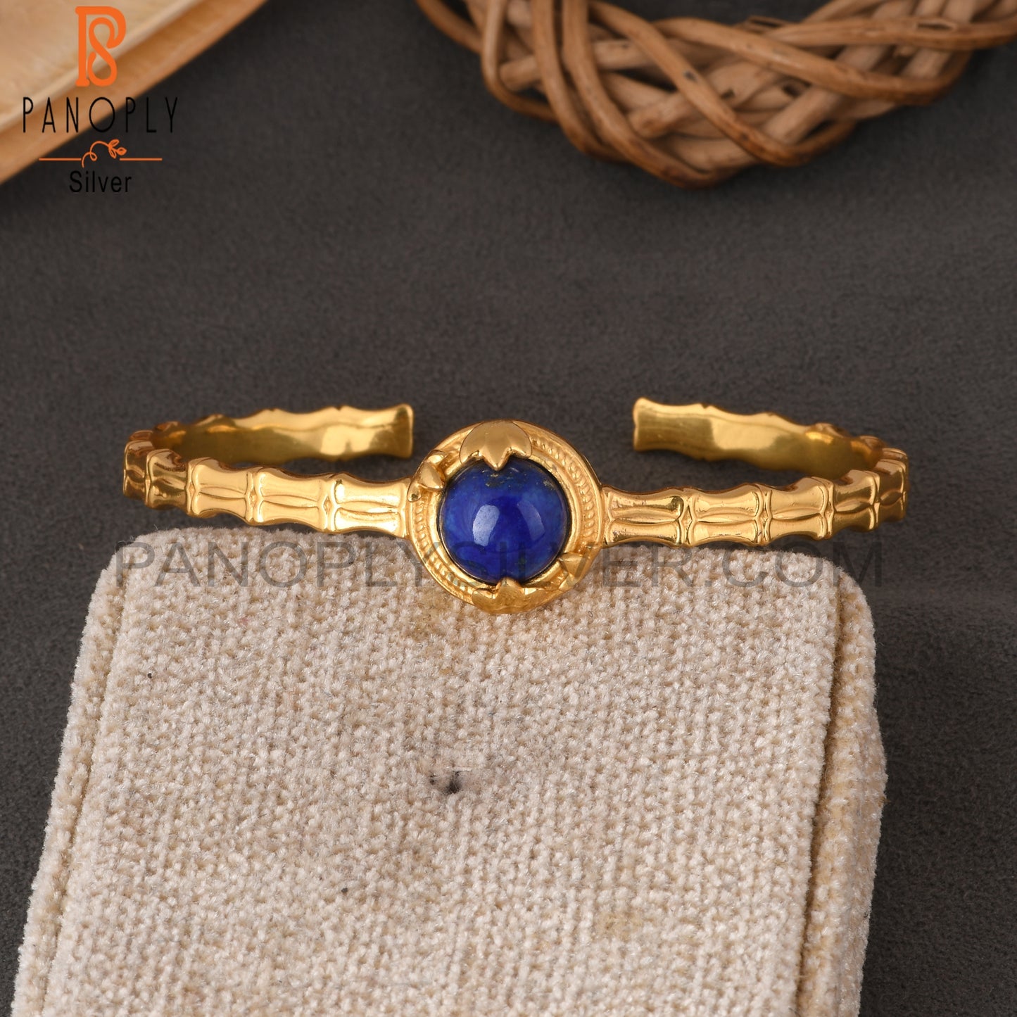 Lapis Round 925 Sterling Silver Cuff