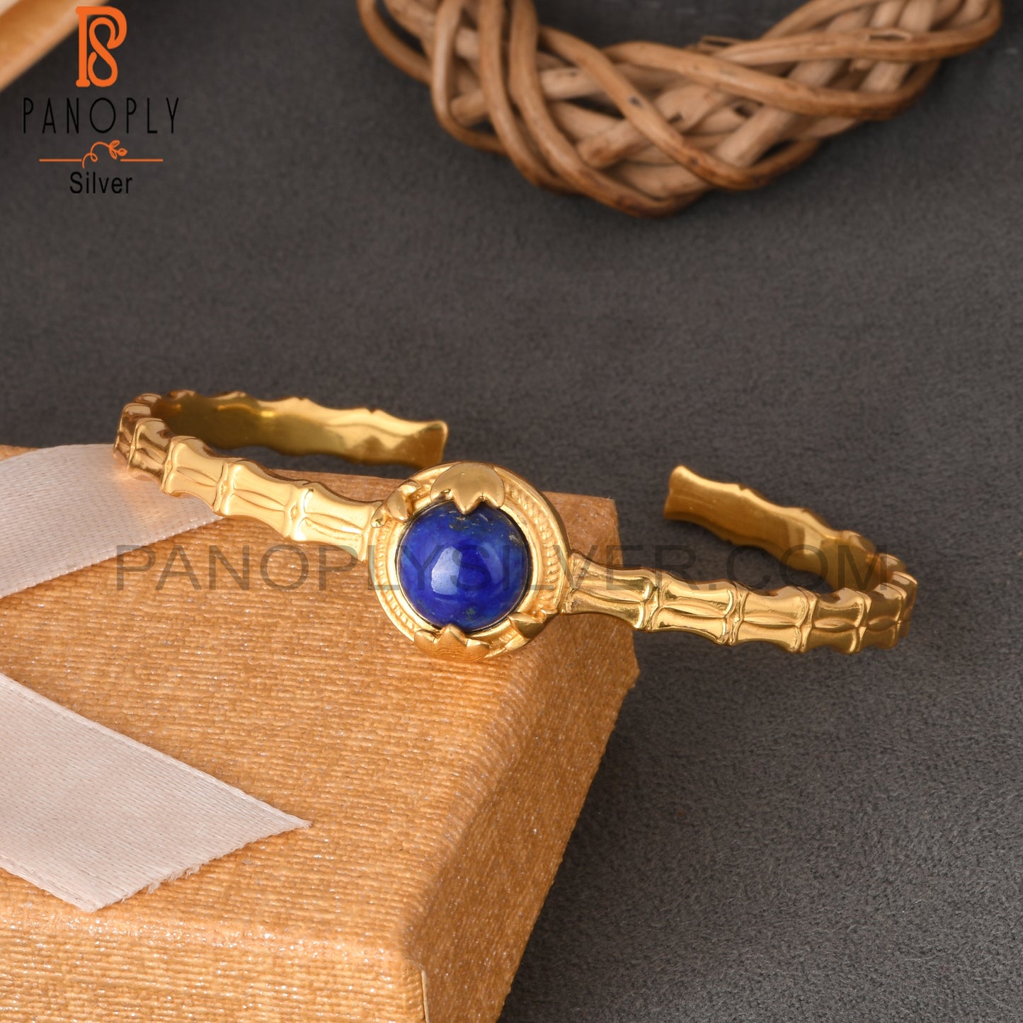 Lapis Round 925 Sterling Silver Cuff