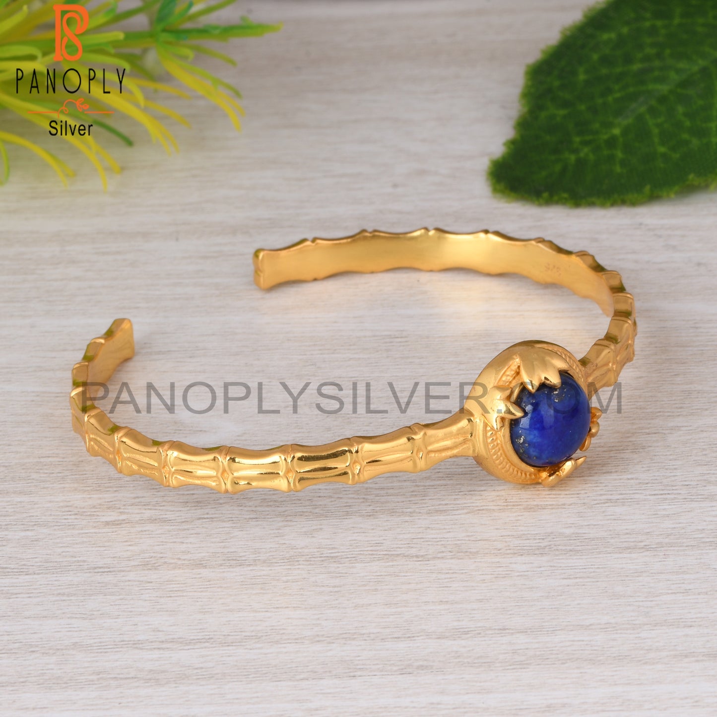 Lapis Round 925 Sterling Silver Cuff