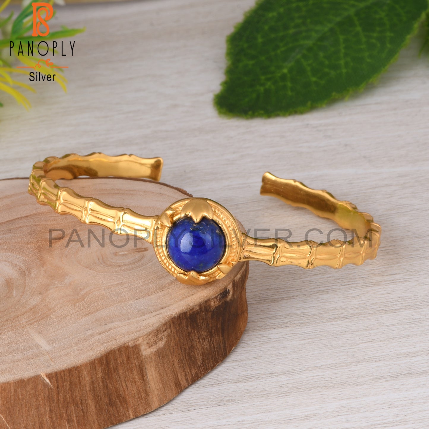 Lapis Round 925 Sterling Silver Cuff