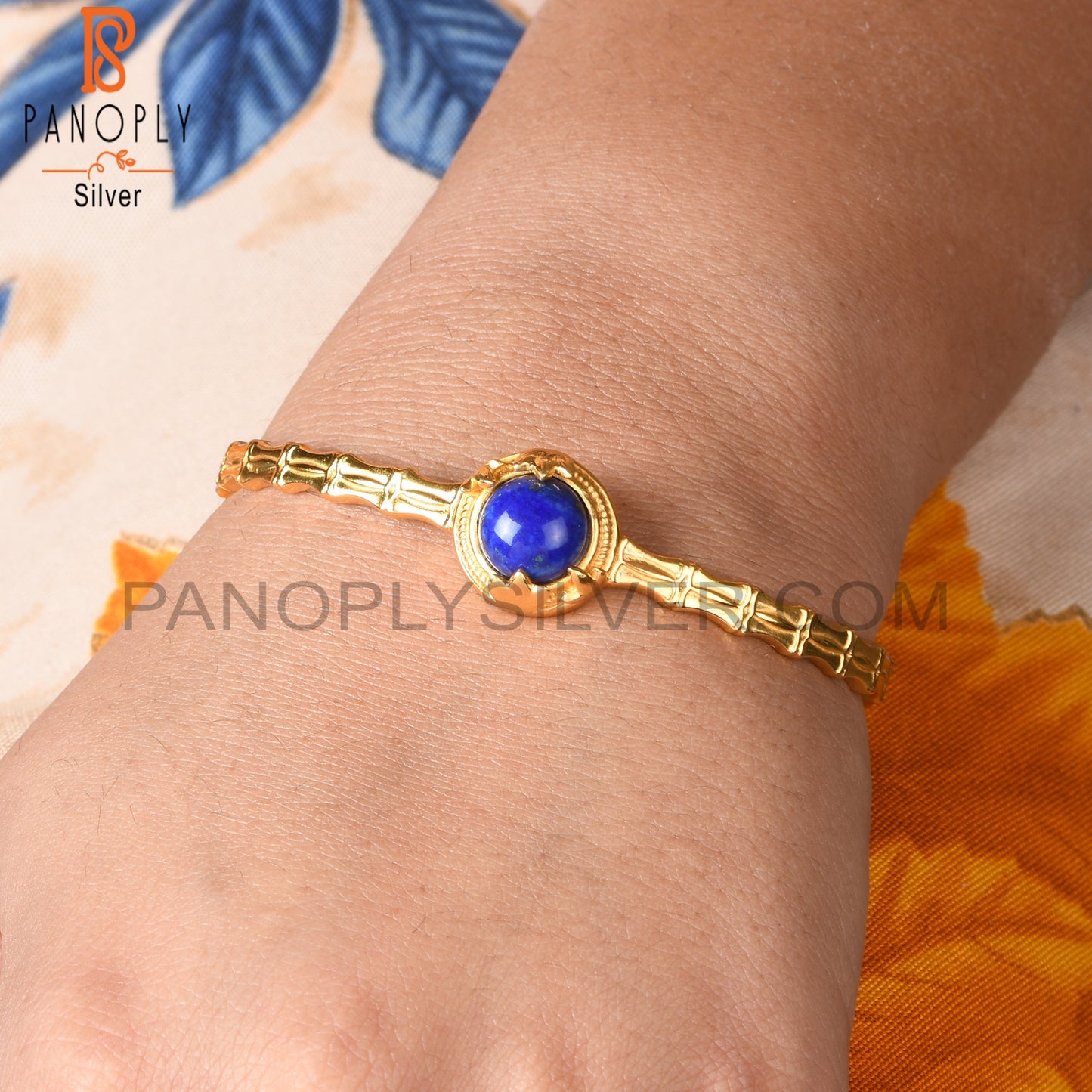 Lapis Round 925 Sterling Silver Cuff