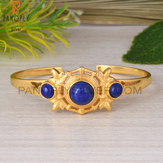 Lapis Round 925 Sterling Silver Cuff Adjustable bracelet