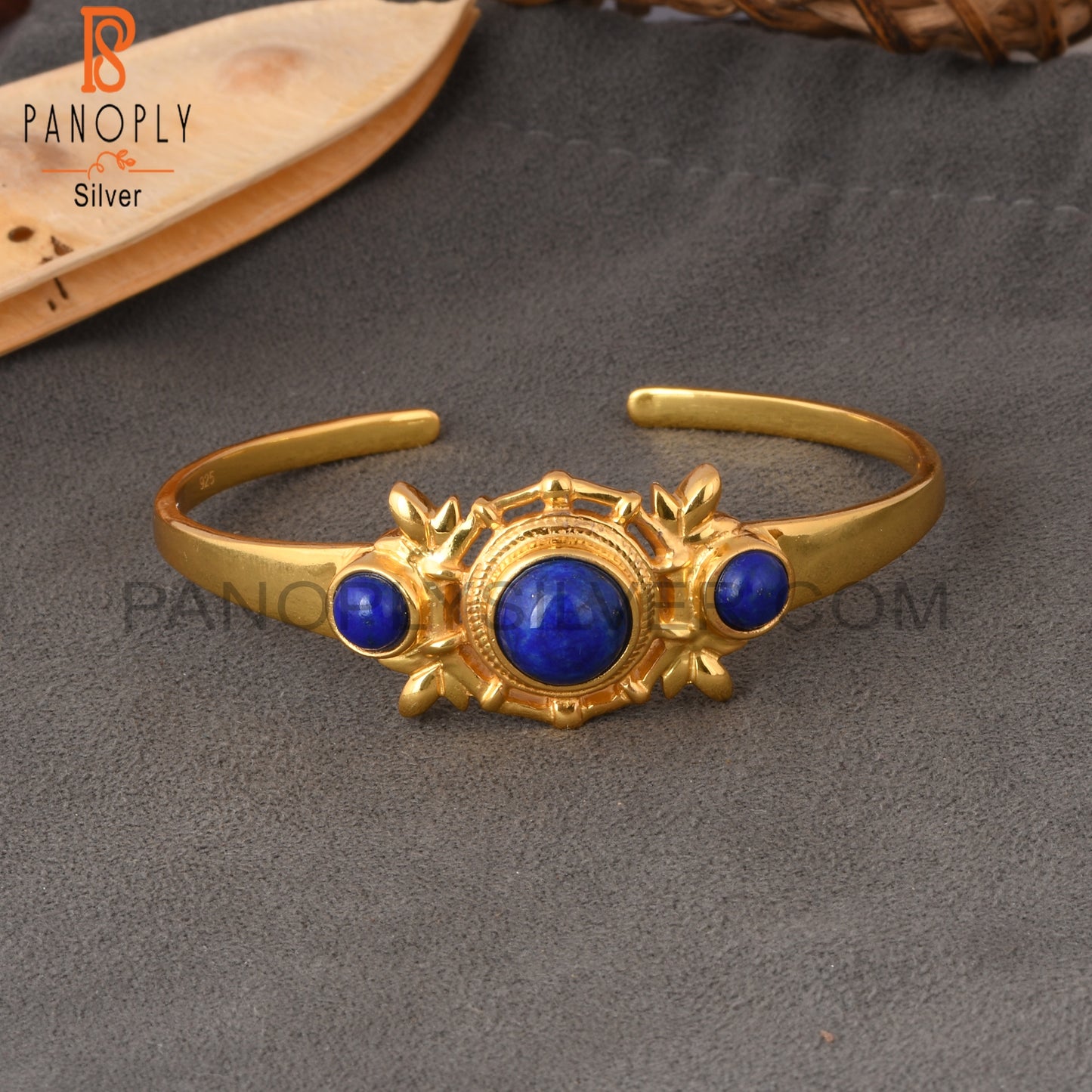 Lapis Round 925 Sterling Silver Cuff Adjustable bracelet