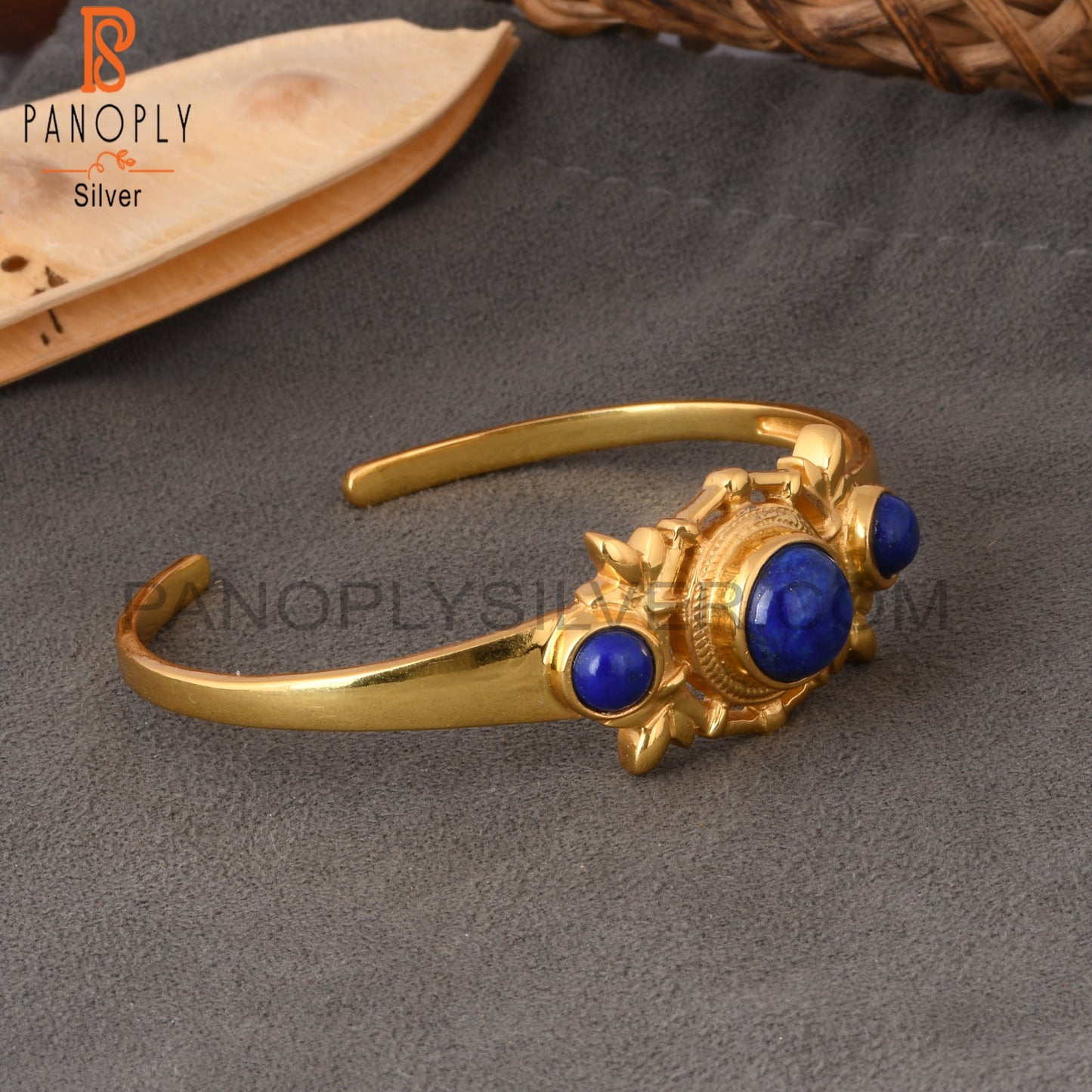 Lapis Round 925 Sterling Silver Cuff Adjustable bracelet