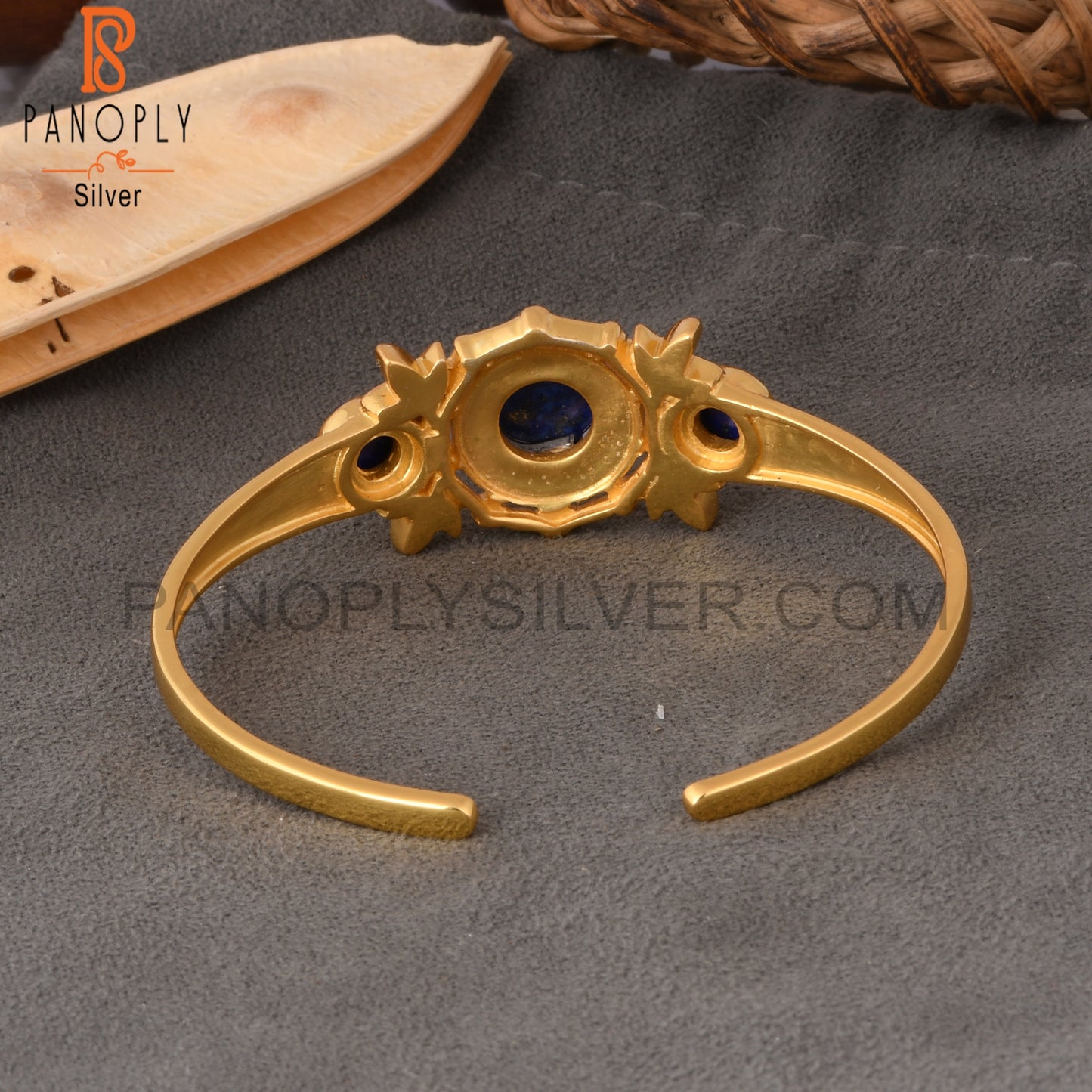 Lapis Round 925 Sterling Silver Cuff Adjustable bracelet