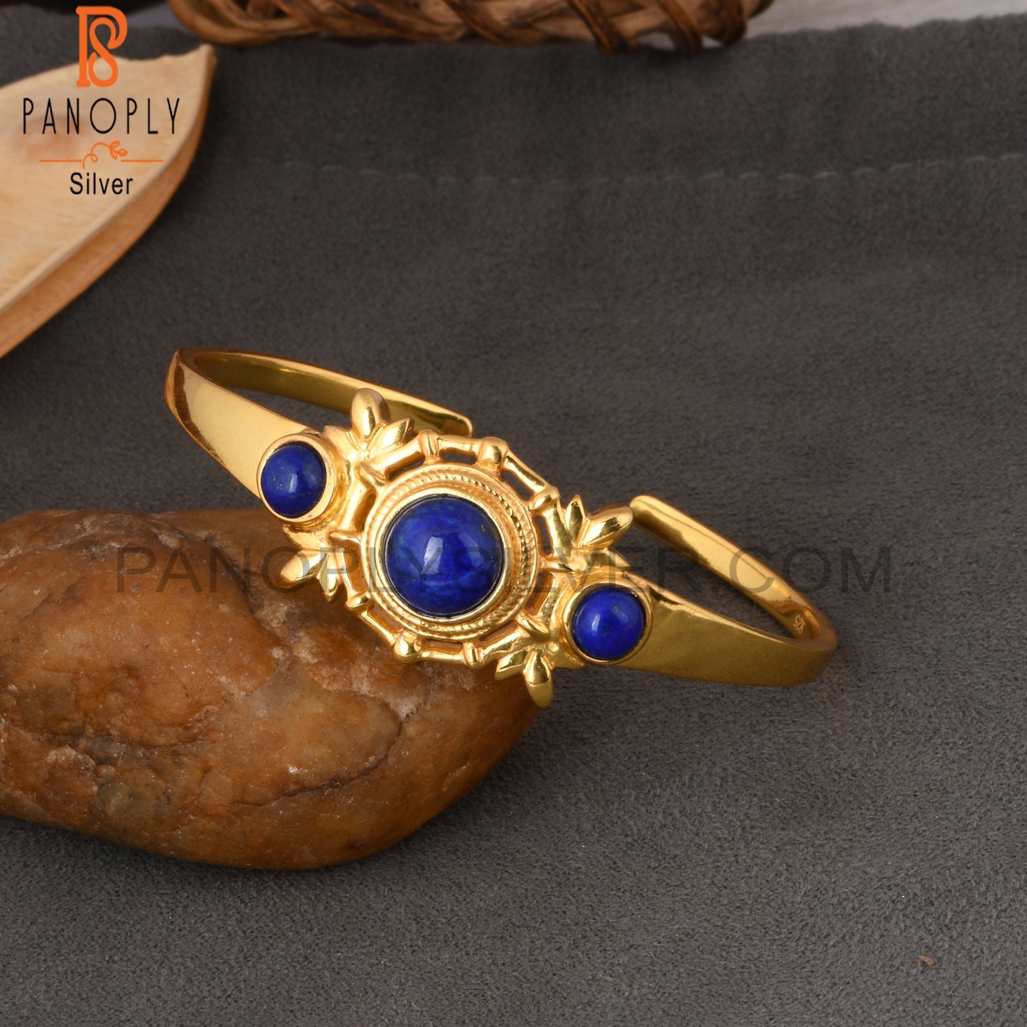 Lapis Round 925 Sterling Silver Cuff Adjustable bracelet