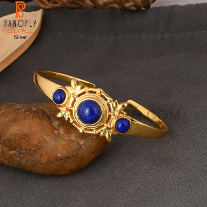 Lapis Round 925 Sterling Silver Cuff Adjustable bracelet