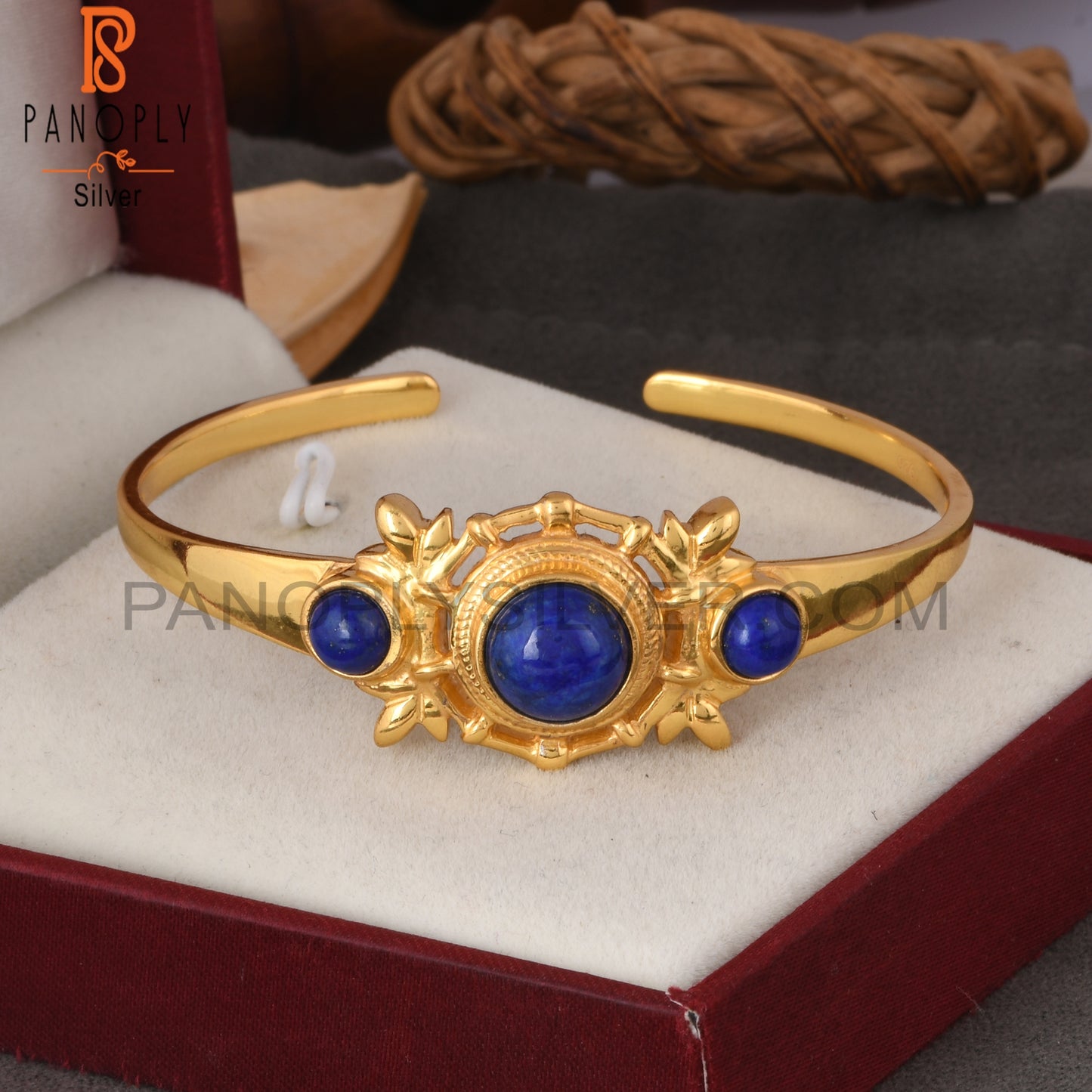 Lapis Round 925 Sterling Silver Cuff Adjustable bracelet