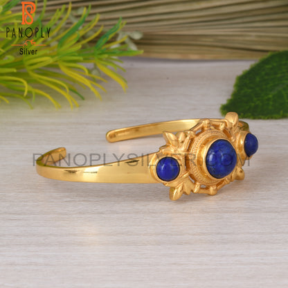 Lapis Round 925 Sterling Silver Cuff Adjustable bracelet