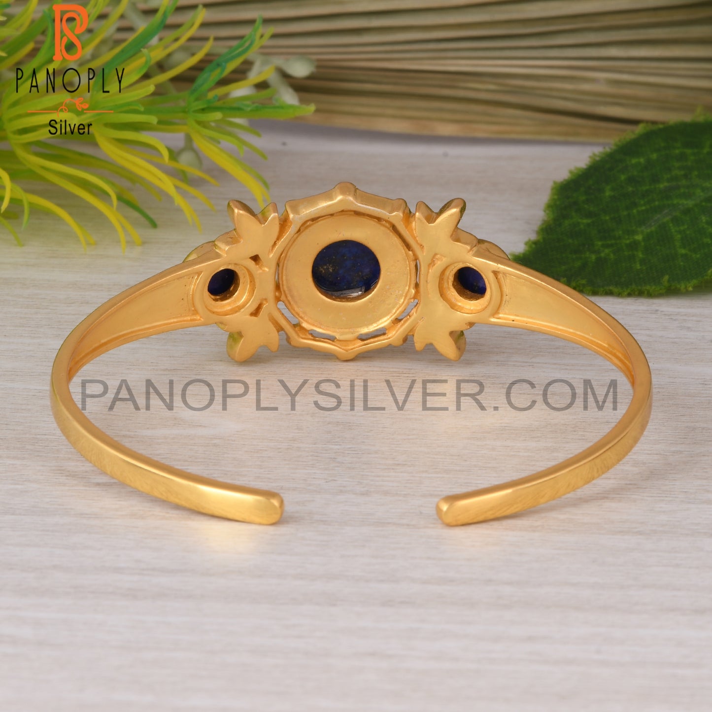 Lapis Round 925 Sterling Silver Cuff Adjustable bracelet