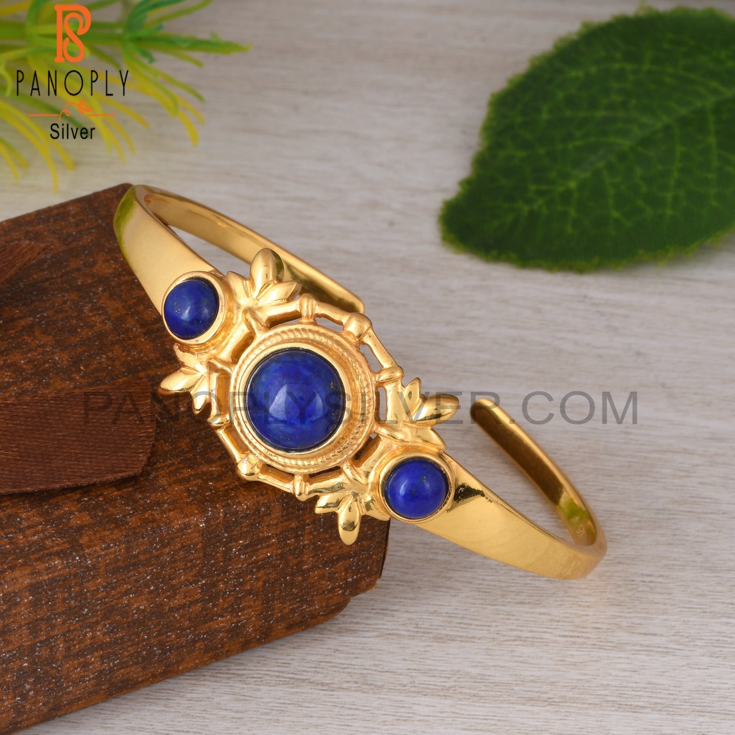 Lapis Round 925 Sterling Silver Cuff Adjustable bracelet