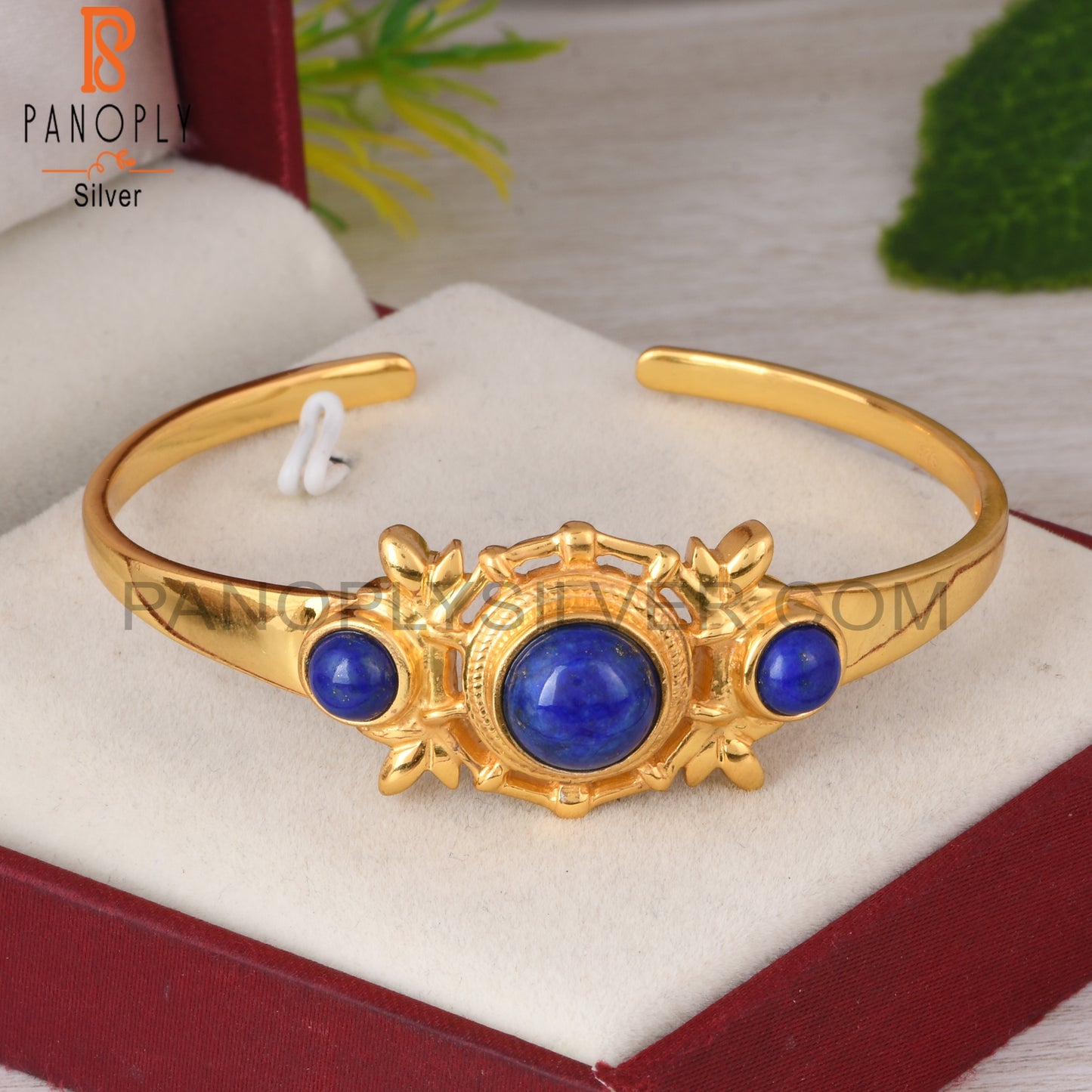 Lapis Round 925 Sterling Silver Cuff Adjustable bracelet