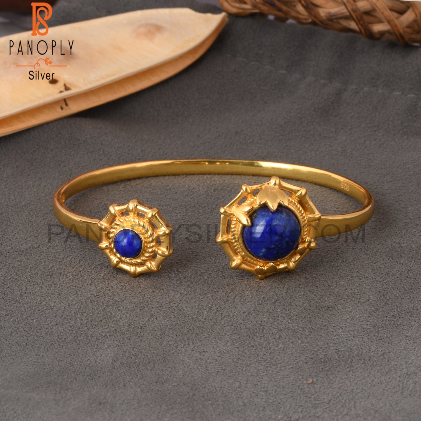 Lapis Round 925 Sterling Silver Adjustable Bracelet